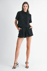 KENNEDY TWEED SHIRT AND PLEATED SHORTS