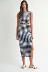 JADA GINGHAM KNIT TOP AND MIDI SKIRT SET