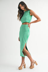 JADA GINGHAM KNIT TOP AND MIDI SKIRT SET