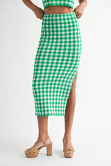 JADA GINGHAM KNIT TOP AND MIDI SKIRT SET