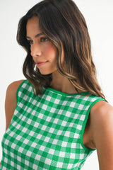 JADA GINGHAM KNIT TOP AND MIDI SKIRT SET