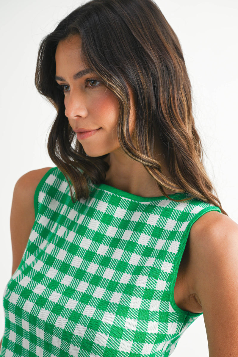 JADA GINGHAM KNIT TOP AND MIDI SKIRT SET