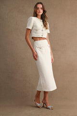 GWEN JEWEL TRIM TWEED JACKET AND MIDI SKIRT SET