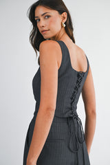 JUNIPER PIN STRIPE BUSTIER TOP AND TROUSERS SET