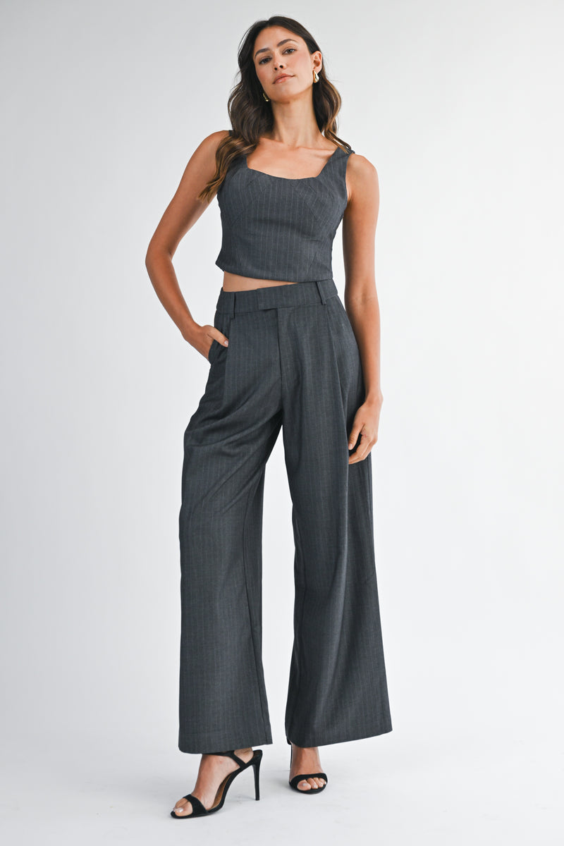 JUNIPER PIN STRIPE BUSTIER TOP AND TROUSERS SET