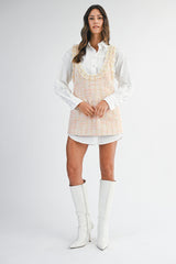 MAELLE TWEED MINI DRESS AND CONTRAST SHIRT SET