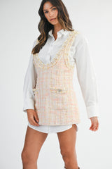 MAELLE TWEED MINI DRESS AND CONTRAST SHIRT SET