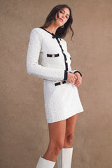 ELAINA BOW KNIT CARDIGAN JACKET AND MINI SKIRT SET