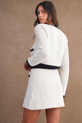 ELAINA BOW KNIT CARDIGAN JACKET AND MINI SKIRT SET