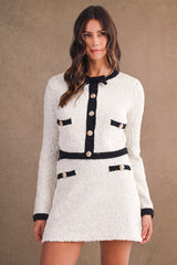 ELAINA BOW KNIT CARDIGAN JACKET AND MINI SKIRT SET