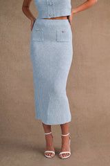 LUCILLE BUTTON FRONT SWEATER TOP AND MIDI SKIRT SET