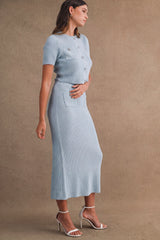 LUCILLE BUTTON FRONT SWEATER TOP AND MIDI SKIRT SET