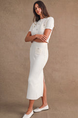 LUCILLE BUTTON FRONT SWEATER TOP AND MIDI SKIRT SET