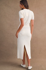 LUCILLE BUTTON FRONT SWEATER TOP AND MIDI SKIRT SET