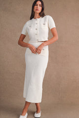 LUCILLE BUTTON FRONT SWEATER TOP AND MIDI SKIRT SET