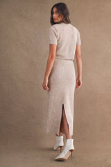 LUCILLE BUTTON FRONT SWEATER TOP AND MIDI SKIRT SET