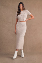 LUCILLE BUTTON FRONT SWEATER TOP AND MIDI SKIRT SET
