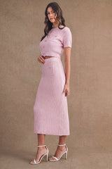 LUCILLE BUTTON FRONT SWEATER TOP AND MIDI SKIRT SET