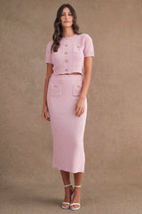 LUCILLE BUTTON FRONT SWEATER TOP AND MIDI SKIRT SET