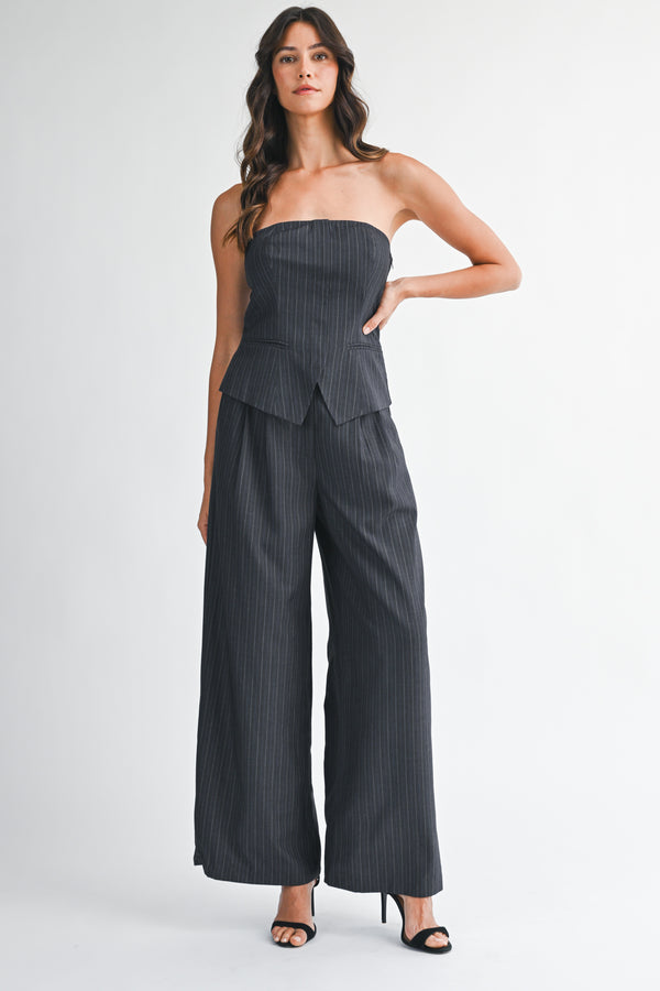 SYLVIE PIN STRIPE TUBE TOP AND PANTS SET
