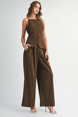 IRIA STRAP BUTTON DOWN JACKET AND PANTS SET