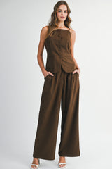 IRIA STRAP BUTTON DOWN JACKET AND PANTS SET