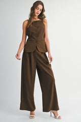 IRIA STRAP BUTTON DOWN JACKET AND PANTS SET