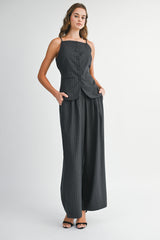 IRIA STRAP BUTTON DOWN JACKET AND PANTS SET