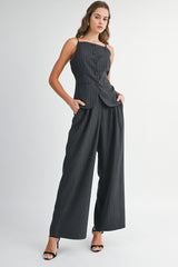 IRIA STRAP BUTTON DOWN JACKET AND PANTS SET