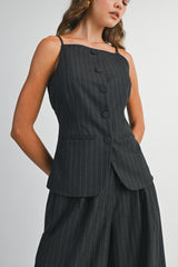 IRIA STRAP BUTTON DOWN JACKET AND PANTS SET