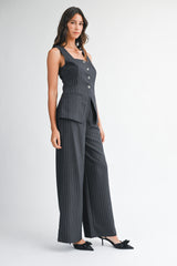 BRYNN PIN STRIPE VEST PANTS SET