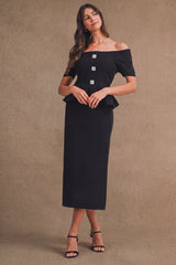 LILLIAN OFF SHOULDER KNIT TOP AND MIDI SKIRT SET