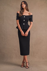 LILLIAN OFF SHOULDER KNIT TOP AND MIDI SKIRT SET
