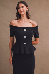 LILLIAN OFF SHOULDER KNIT TOP AND MIDI SKIRT SET