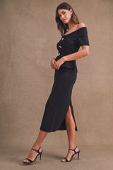LILLIAN OFF SHOULDER KNIT TOP AND MIDI SKIRT SET