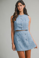 KAIYA SEQUIN TWEED TOP AND MINI SKIRT SET