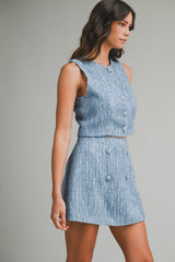 KAIYA SEQUIN TWEED TOP AND MINI SKIRT SET