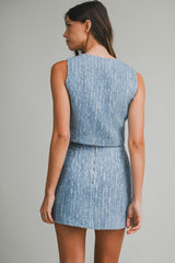 KAIYA SEQUIN TWEED TOP AND MINI SKIRT SET