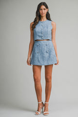 KAIYA SEQUIN TWEED TOP AND MINI SKIRT SET