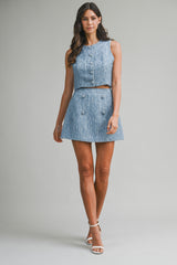 KAIYA SEQUIN TWEED TOP AND MINI SKIRT SET