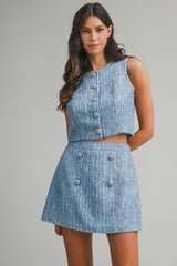 KAIYA SEQUIN TWEED TOP AND MINI SKIRT SET