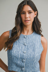 KAIYA SEQUIN TWEED TOP AND MINI SKIRT SET