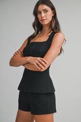 LINA SQUARE NECK SLEVELESS TOP WITH SHORTS