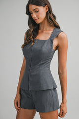 LINA SQUARE NECK SLEVELESS TOP WITH SHORTS
