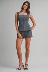 LINA SQUARE NECK SLEVELESS TOP WITH SHORTS
