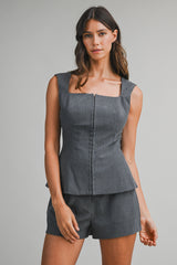 LINA SQUARE NECK SLEVELESS TOP WITH SHORTS