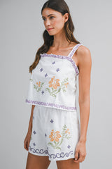 BAYLOR EMBROIDERY STRAP TOP AND SHORTS SET