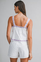 BAYLOR EMBROIDERY STRAP TOP AND SHORTS SET