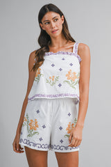 BAYLOR EMBROIDERY STRAP TOP AND SHORTS SET