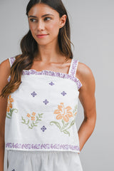 BAYLOR EMBROIDERY STRAP TOP AND SHORTS SET